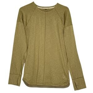 Nike Yoga S Mens Dri-Fit Crew Top Long Sleeve Thumb Holes Olive Gym Active